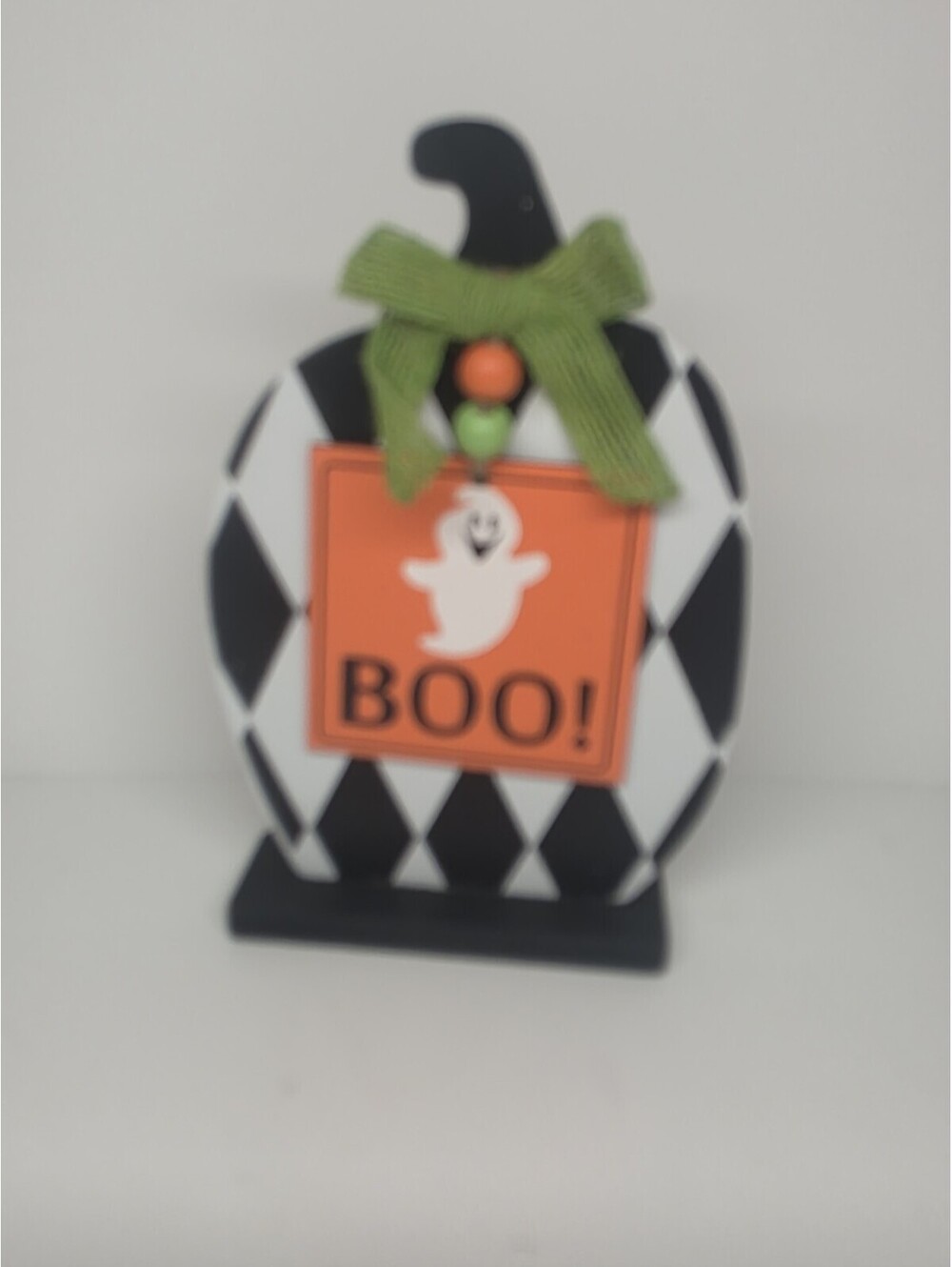 New! "Boo" Halloween Ghost Pumpkin Wood Sign Decor Fall Harvest Beads